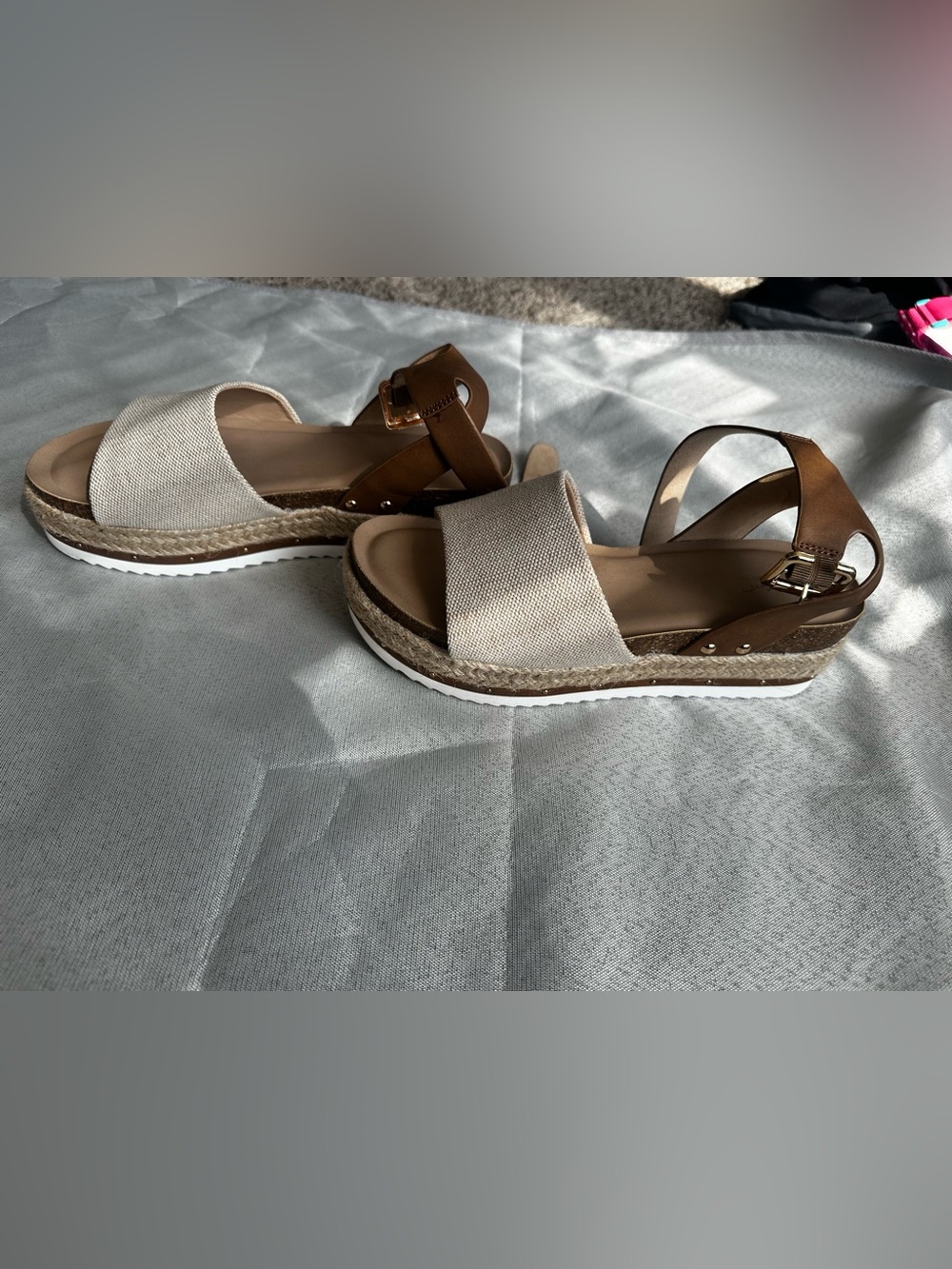 Women's Cream & Tan Espadrille Platform Sandals with Ankle Buckle